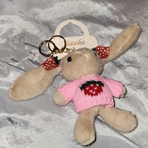 Natasha Pink Bunny Keychain Bag Charm with Strawberry Sweater Brand New Te M